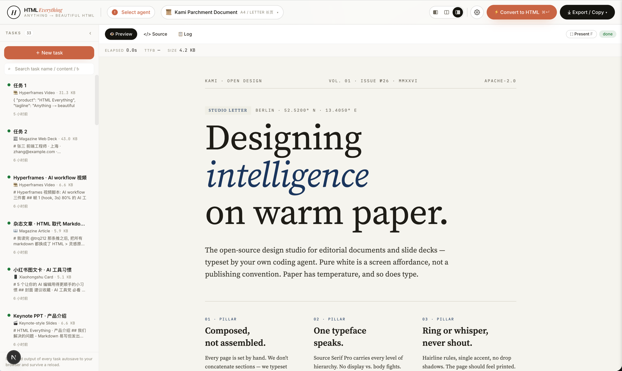 HTML Anything document-style example: doc-kami-parchment